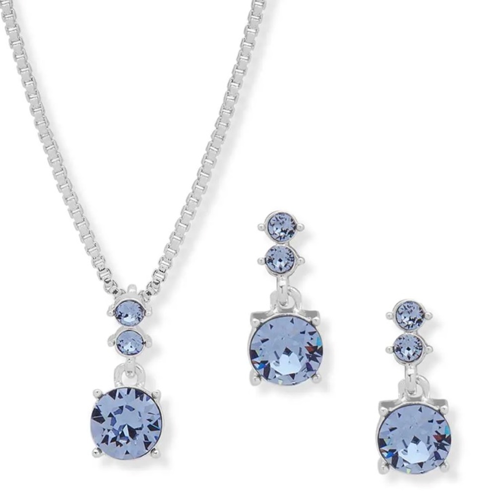 Nine West Silver-Tone & Blue Necklace & Earring Set